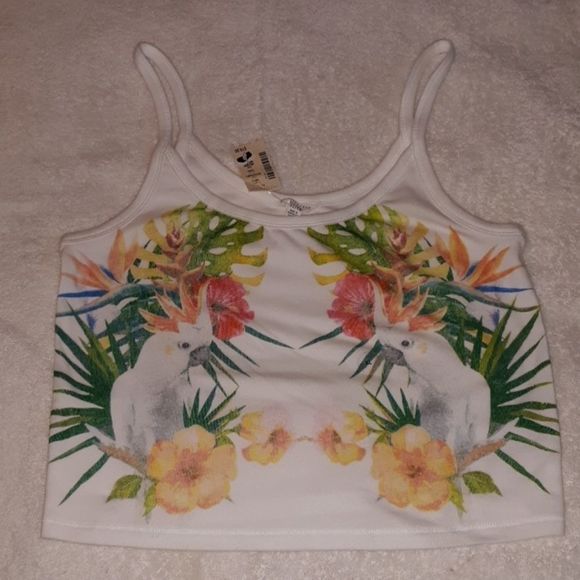 Aeropostale White Cockatoo Bird‎ Midriff Tank Top - Picture 2 of 5